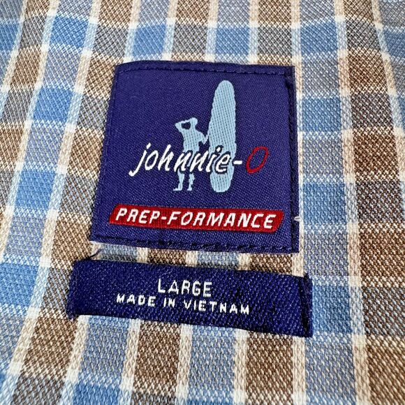 Johnnie-O Prep-Formance Stretch Shirt Mens Large Blue Plaid Performance Casual - Picture 6 of 15